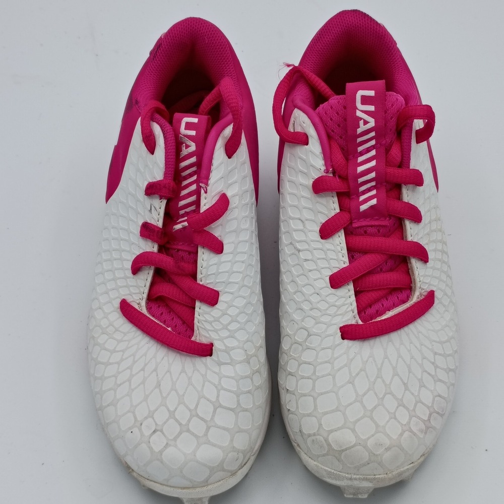 Under Armour Girls Leadoff RM Pink White Size 12K Rubber Molded Cleats